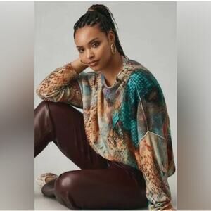 Anthro Pilcro The Alani Cashmere Mock-Neck Sweater in Snake Print Size 1X